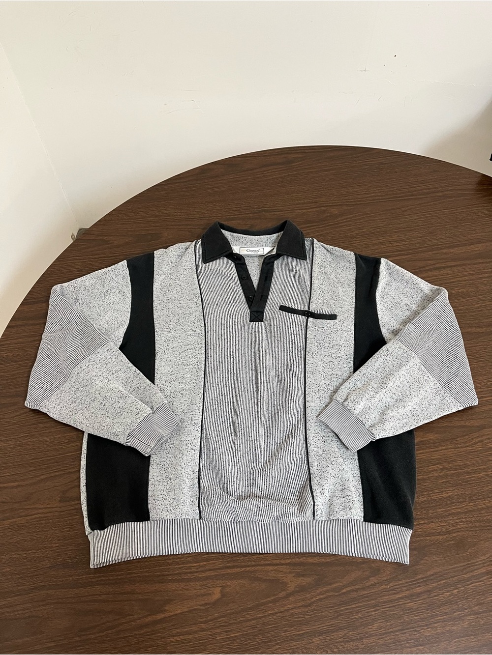 Classics by Palmland Banded Bottom Sweater Mens XL Gray Black Striped Vintage